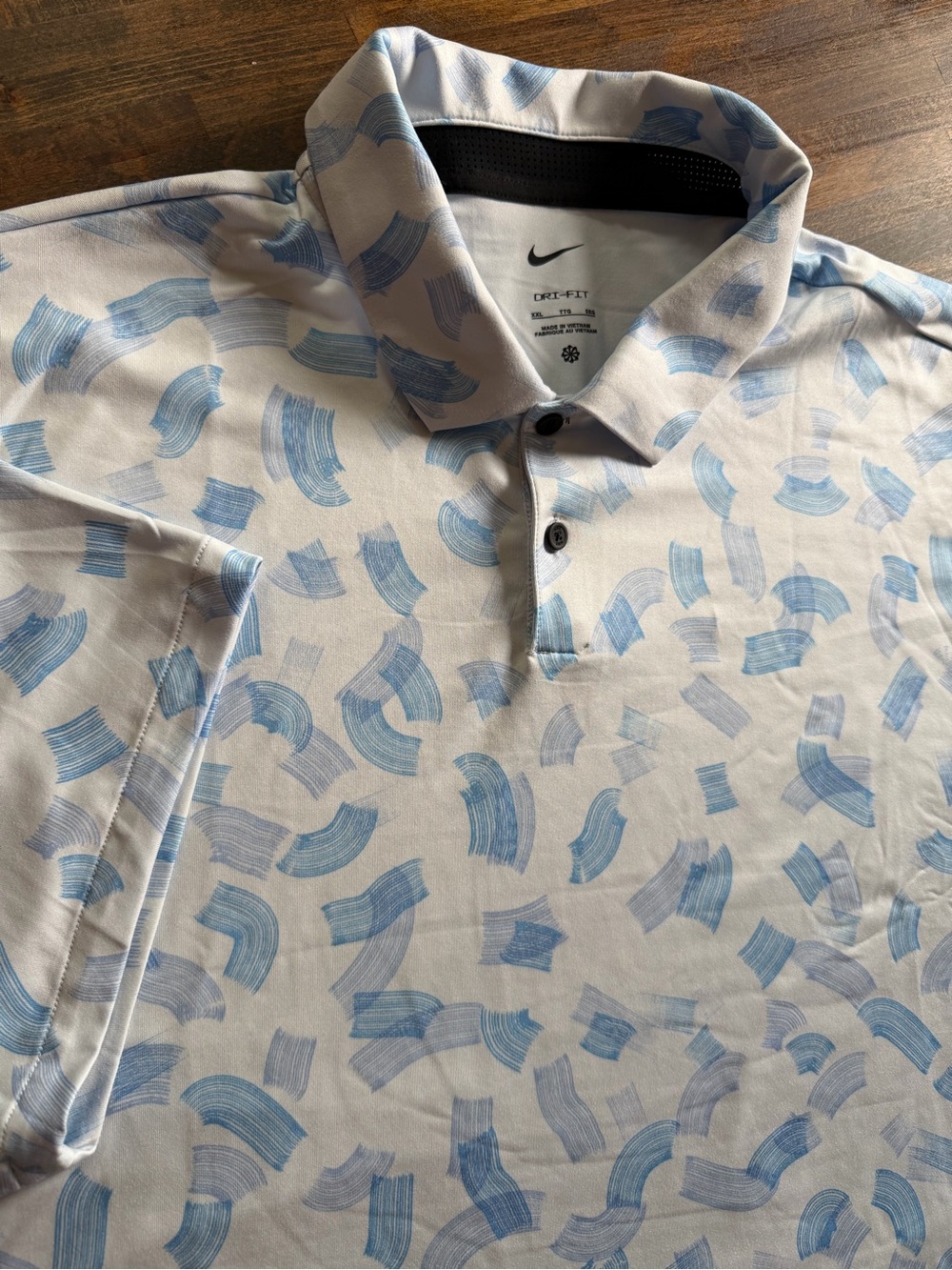 Nike Polo Shirt Mens XXL Light Blue Tour Dri-FIT Rake Lines AOP Golf FD5735-423
